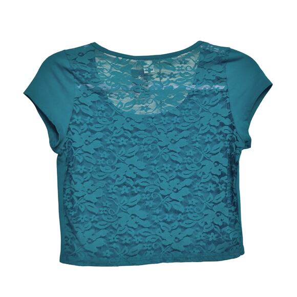 Wet Seal Bozzolo Teal Short Sleeve Crop Top - Picture 2 of 7